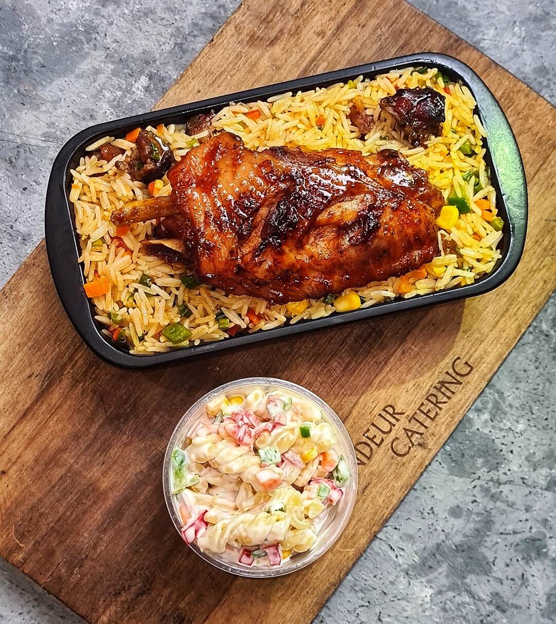 Fried Rice, salad, and Turkey